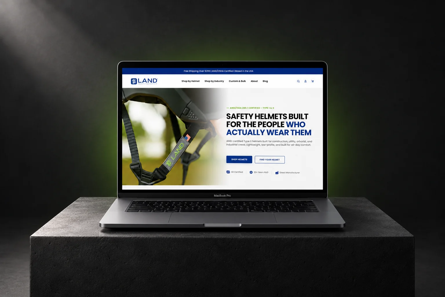LAND Helmets, B2B safety helmet Shopify storefront | EVDEV