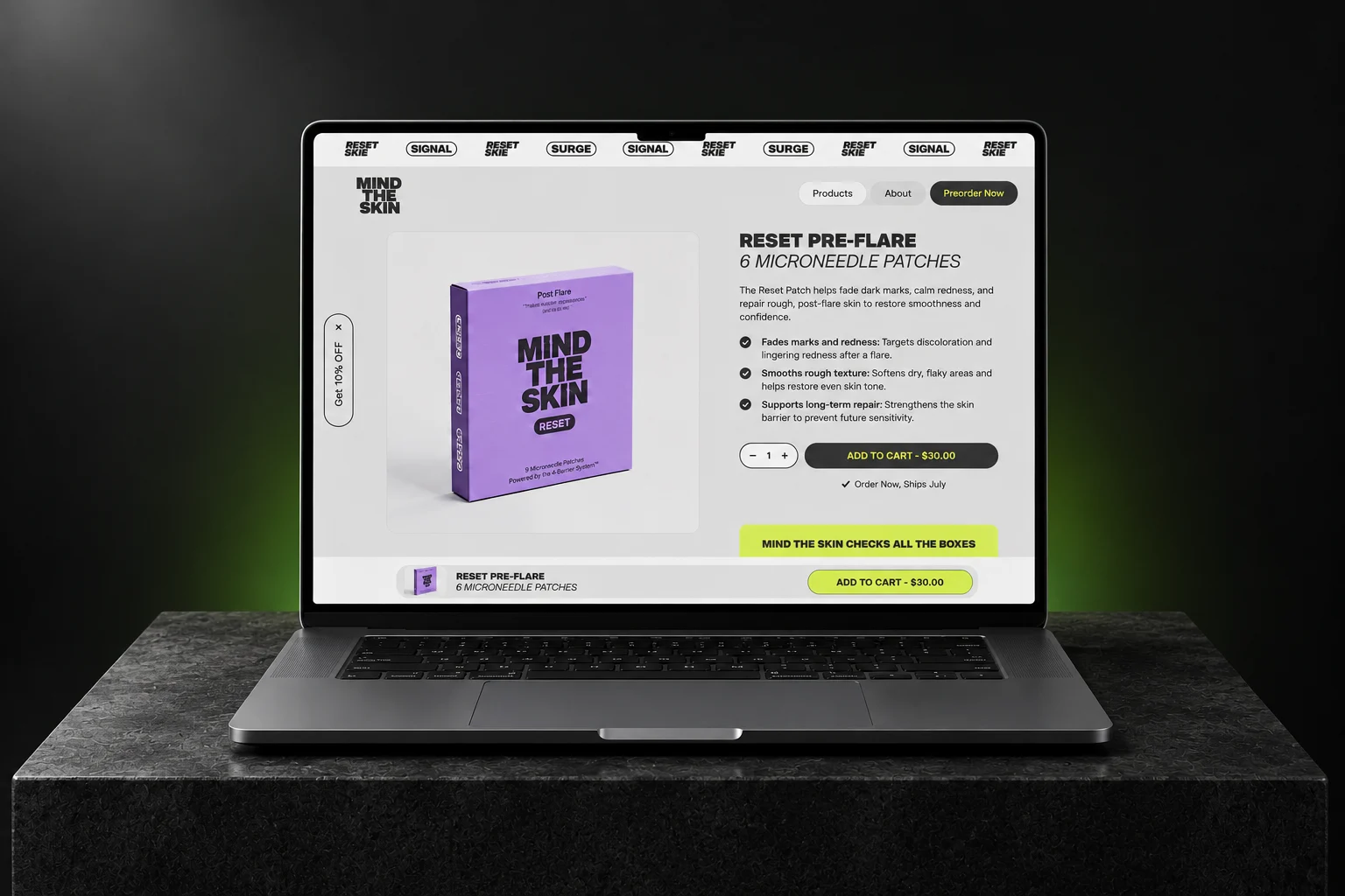 Mind The Skin, flare-care patch storefront | EVDEV