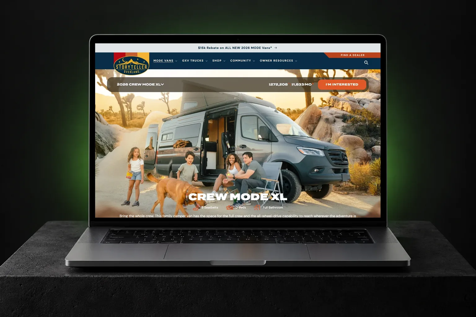Storyteller Overland Crew MODE XL model page on a laptop | EVDEV
